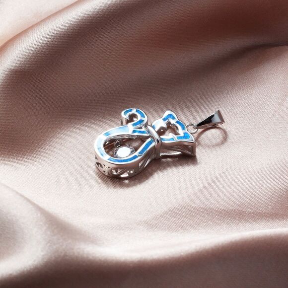 925 Sterling Silver FIRE OPAL Necklace Gemstone Necklace Opal Cat Pendant - Picture 2 of 10